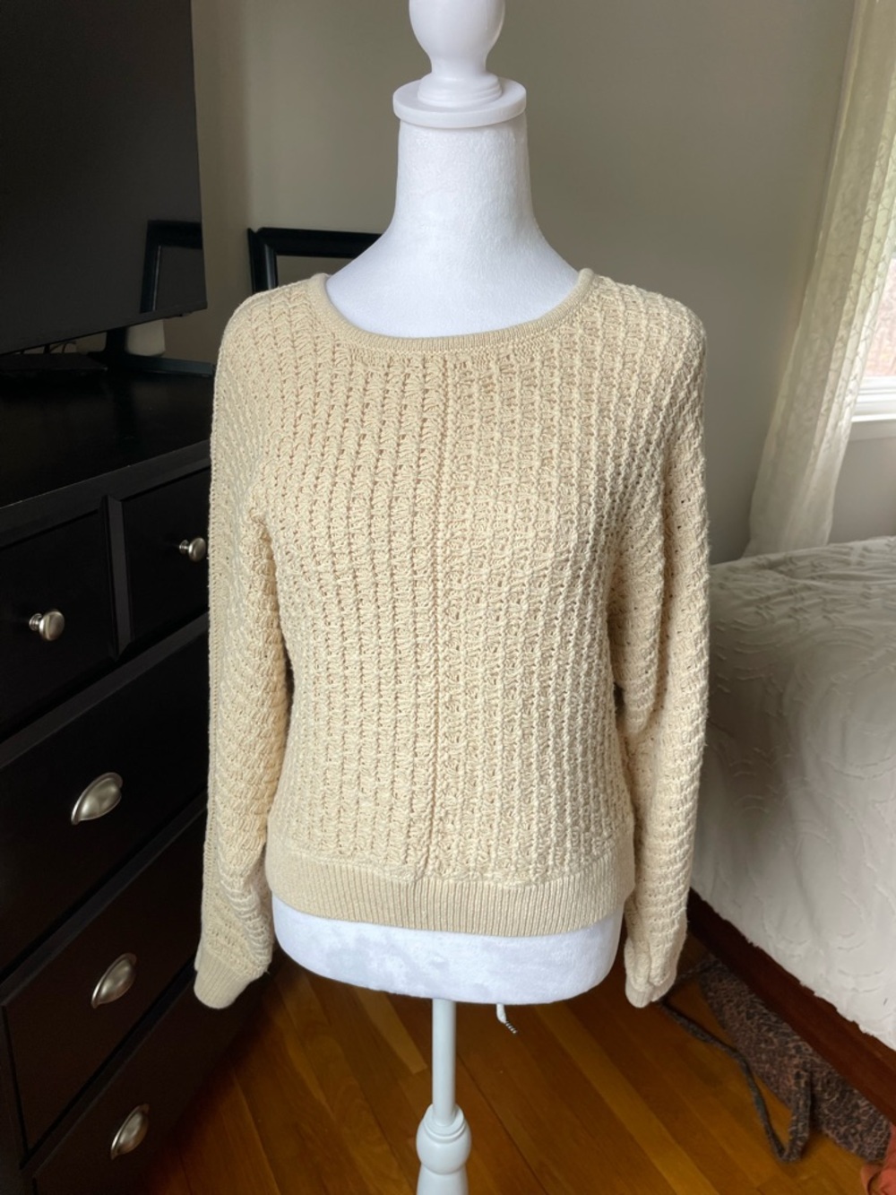 Tahari Cream Textured Crewneck Sweater